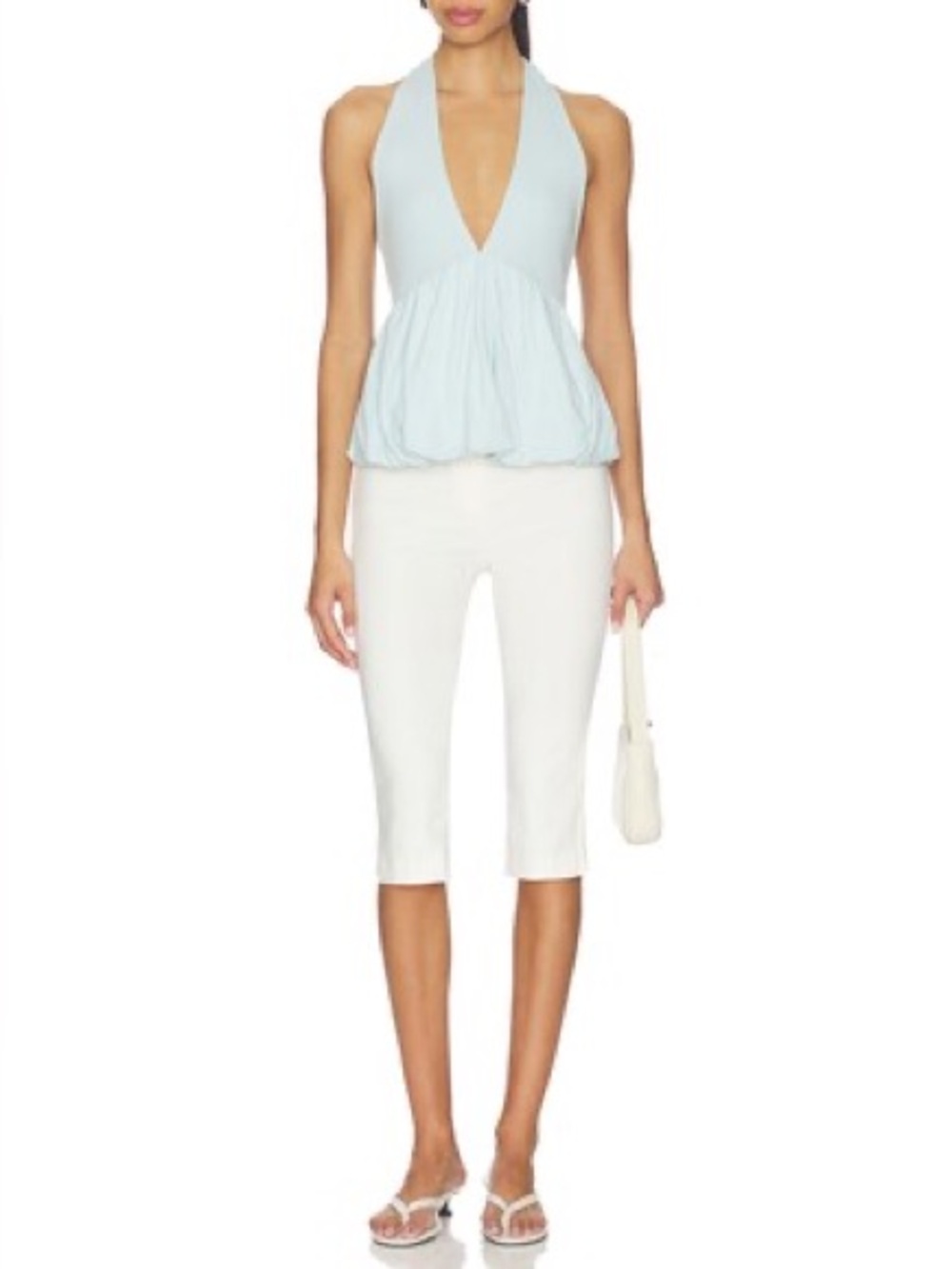 NEW FREE PEOPLE x Free-est Paige Top Starlight Blue Light Blue Halter Peplum XS